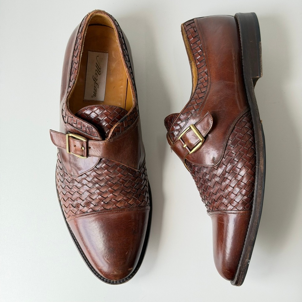 Mezlan Cartagena Monk Strap Shoes Mens 13 Brown Woven Leather Dress Spain Made